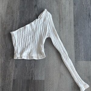 SHEIN White Ribbed Asymmetrical Crop Top